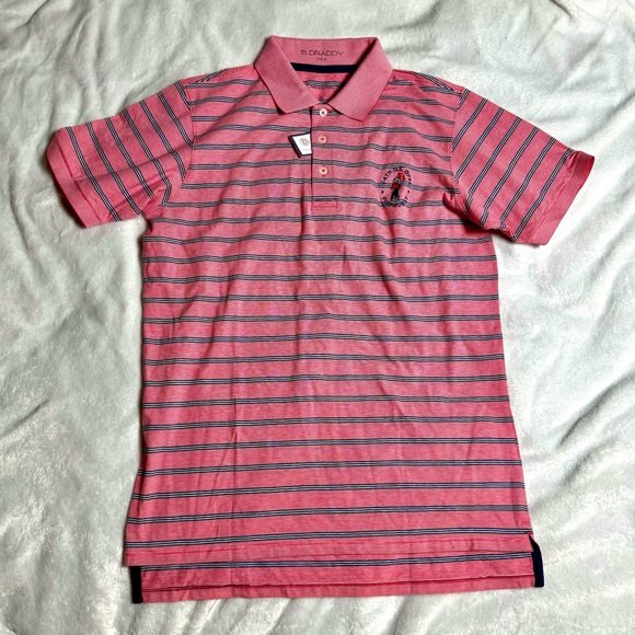 NWT B. Draddy Perez Golf Polo in Bandana Pink and Blue Stripe, Size Small - Picture 3 of 10